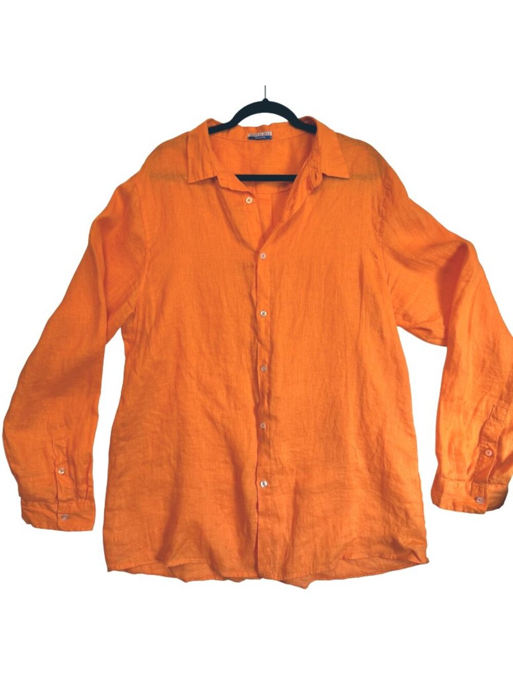 Leoni Al Sole Orange 100% Linen Long Sleeve Button-Up Shirt XL